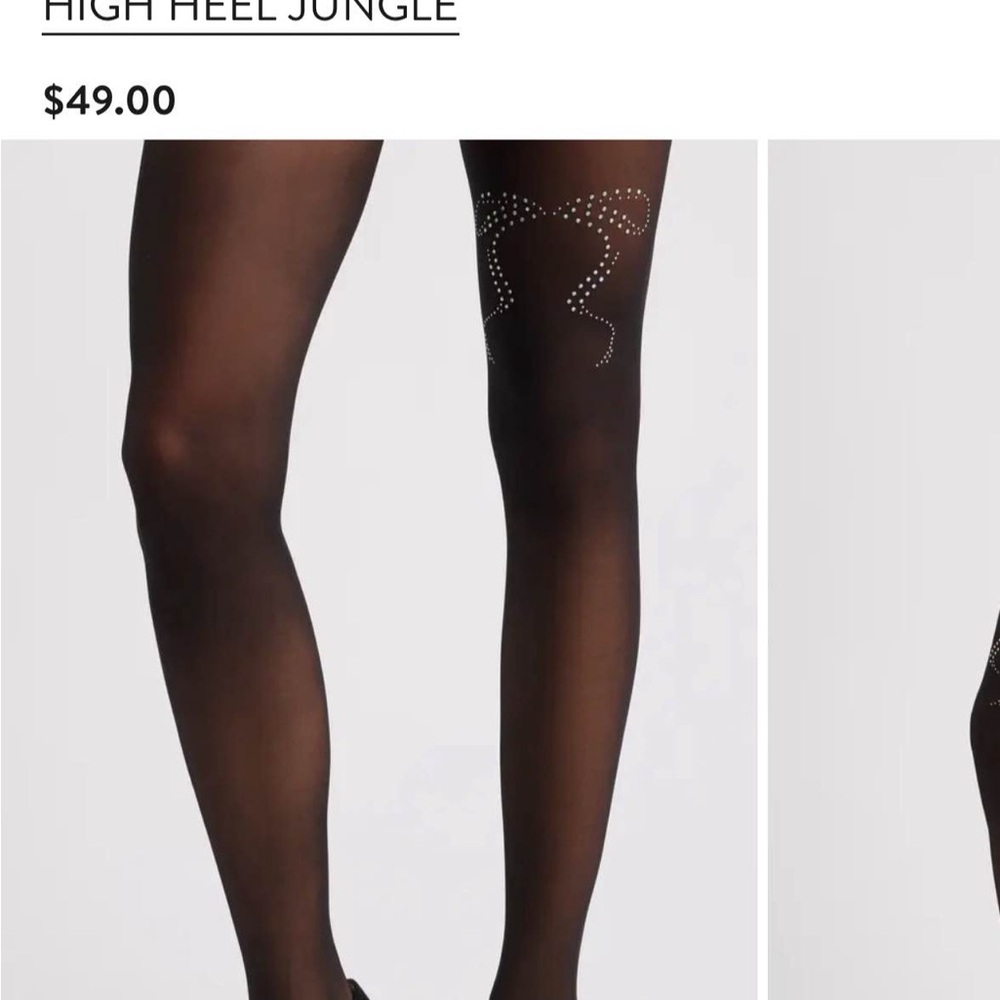Free people Black Sheer Tights with Rhinestone Bow